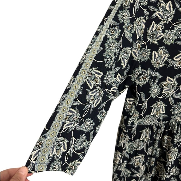 J. Jill Green Paisley Floral Cottagecore 3/4 Sleeve V-Neck Dress Relaxed Size M - Picture 9 of 11